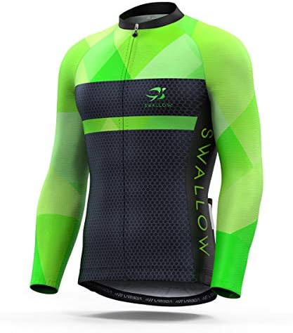 Swallow Men Cycling Jersey Long Sleeve Breathable Bike Shirt Full Zipper Moisture Wicking Running