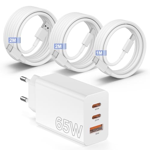 65W USB C Ladegerät für iPhone 17/16 Pro Max,3Ports Schnellladegerät USB mit Ladekabel 2M für iPhone 17e/17 air/17 16 15 pro/16 15 Plus,USBC Mehrfach
