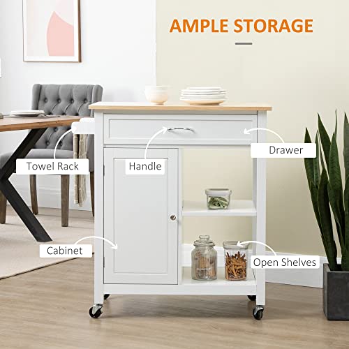 Kitchen Island Cart, Rolling Kitchen Island with Storage, Solid Wood Top, Drawer, for