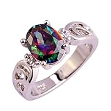 Psiroy Women's 925 Sterling Silver 2ct Rainbow Topaz Filled Ring