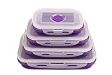 Aquiv Silicone Collapsible Lunch Container Box with Lid, Food Storage, Set of 4 Pcs, Purple