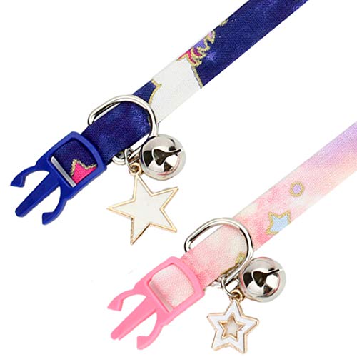 BoomBone Unicorn Cat Collars with Bell,2 Pack Puppy Collar Breakaway and Star Charm