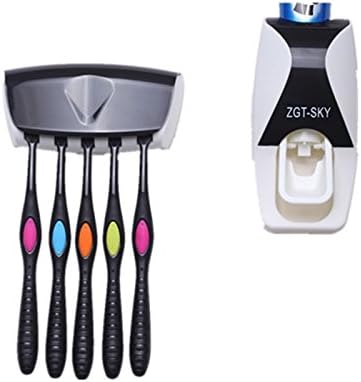 Eaonup Automatic Extrusion Toothpaste Toothbrush Holder Dustproof Toothbrush Holder Wall Mount 5 Toothbrush Holder Automatic Toothpaste Dispenser