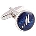H&H HJ Men's 2PCS Rhodium Plated Cufflinks Silver Initial Letter Shirt Wedding Business 1 Pair Set Blue M