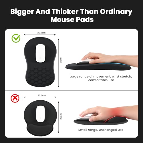 EooCoo Mouse Pad Ergonómica con Diseño de Masaje, Gruesa Alfombrilla de Mouse Reposamuñecas de Espuma Viscoelástica, Tapete para Mouse Base de Poliuretano Antideslizante, Negro