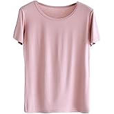 Sleep Shirts for Women - Pajama Tops for Women,Modal Round Neck Solid Color Pajamas Top