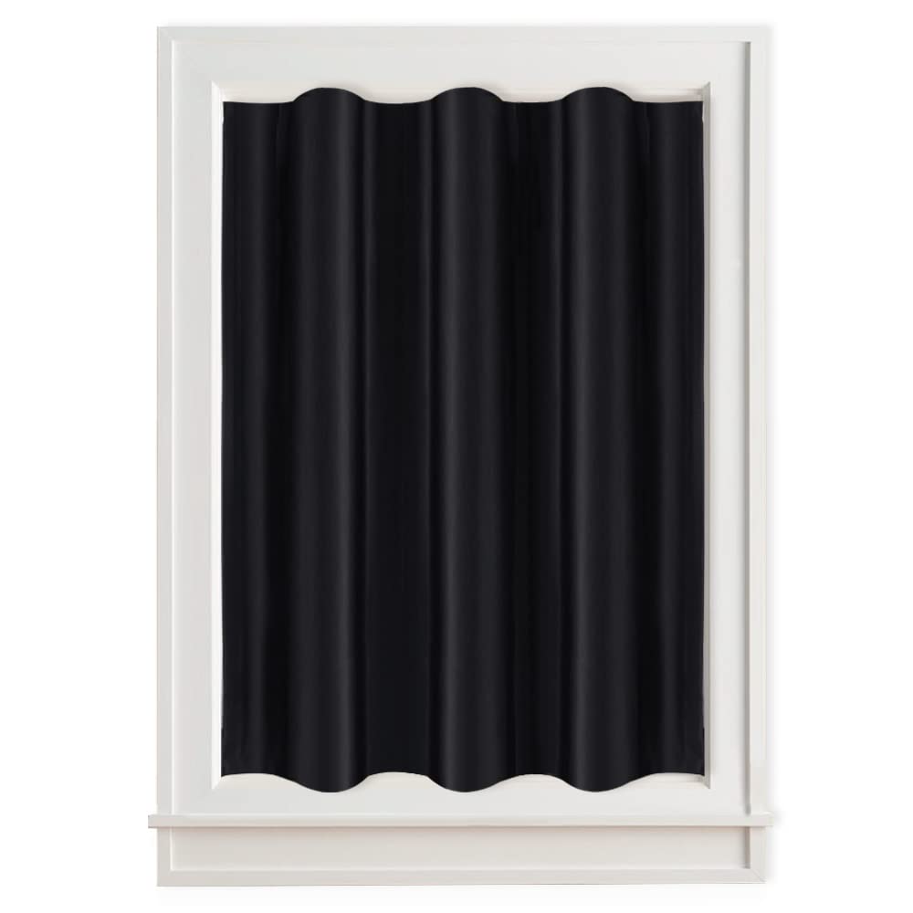 PONY DANCE Temporary Blackout Blinds for Travel, Four-sided Sticker Caravan Curtain, Portable Black Out Lining for Nursery Room, Bedroom Window Blinds, Energy Saving, Singel, W40 x D47, Black