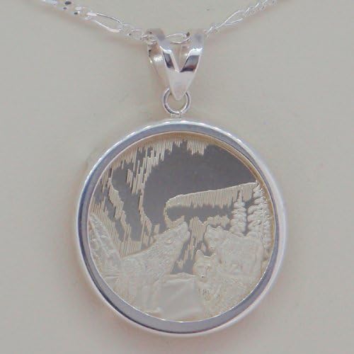 Alaska Mint Silver Medallion .999 1/4 Oz Pendant Jewelry Wolf Wolves Northern Lights Plain Edge