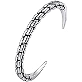 BaBakiak Braided Cuff Bracelet - Men Retro Stainless Steel Dragon Scale Sharp Claw Cuff Bangle - Gothic Punk Jewelry Gift