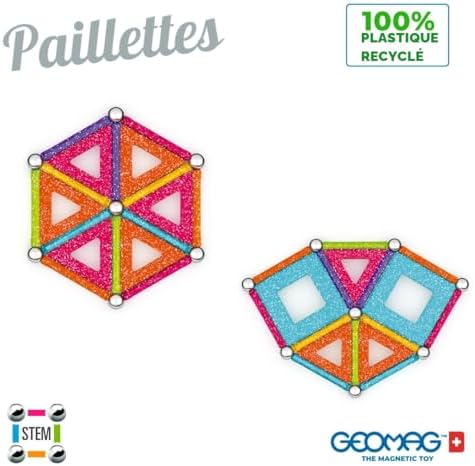 , Glitter Recycled, Constructions Magnétiques Pailletées, Barrettes Magnétiques Pailletées et Colorées, Pack de 35 Pièces, 100% Plastique Recyclé