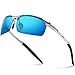 Pulabecs Men's Sports Style Polarized Sunglasses Driver Glasses Unbreakable Frame PS071 (Silver Frame Blue Lens, Clear)