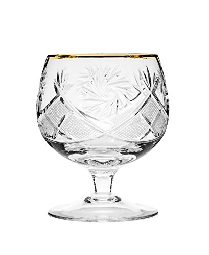 Victoria Bella GB5290G, 10 Oz. Crystal Hand-Made Brandy Glasses with Gold Rim, 24K Gold-Plated Scotch Whiskey Cut Crystal Snifters on a Stem, Wedding Gift Drinkware, Set of 6