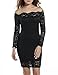 ACEVOG Women's Vintage Floral Lace Long Sleeve Boat Neck Plus Size Dresses Cocktail Formal Bodycon Dress (Small, Black)