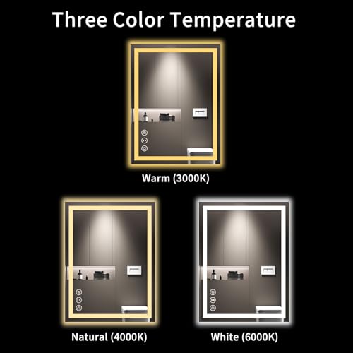 LOAAO 24"X32" LED Bathroom Mirror with Lights | Anti-Fog, Dimmable, 3 Color Temperature, Backlit + Front Lit, Memory Function, Tempered Glass, UL Listed