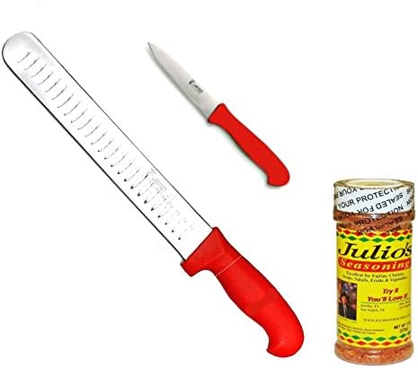 Jero TR 12" Granton Edge Straight Slicer and Jero 3" Paring Knife - High carbon German Steel - Knives made in Portugal - BONUS seasoning