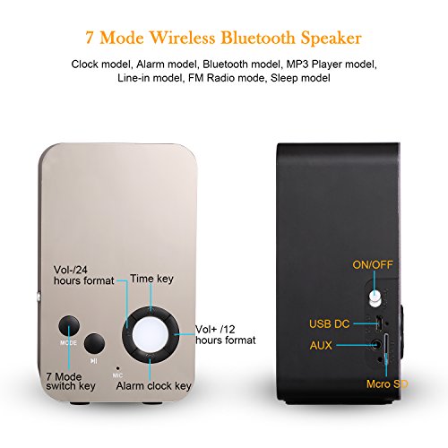 Alarm Clock Bluetooth Speaker - XREXS Wireless Bluetooth Speaker, Alarm Clock Radio, Portable Wireless Stereo Sound Speaker with LCD Screen HD Enhanced Bass Flashlight, Built-in Mic Support FM AUX TF