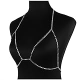 Zealmer Created Crystal Rhinestone Women Harness Body Jewelry Bikini Bra Crossover Belly Waist Chain Silver