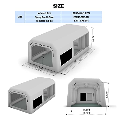 OZIS 28X15X10Ft Inflatable Spray Paint Booth with HighPower (950W+750W