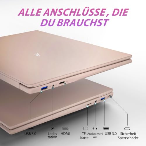 Auusda Laptop 15,6 Zoll, Prozessor N5100 (2,8 GHz), 16 GB RAM, 512 GB SSD | 1920×1080, 6000 mAh, Dualband-WiFi, Bluetooth 4.2, integrierte Webcam, leicht mit 1,6 kg