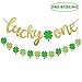 Yaaaaasss! St Patrick's Day Lucky One Banner with Lucky Four Leaf Clover Shamrock Garland for First Birthday Party Supplies Glitter Green Baby Shower Decorations