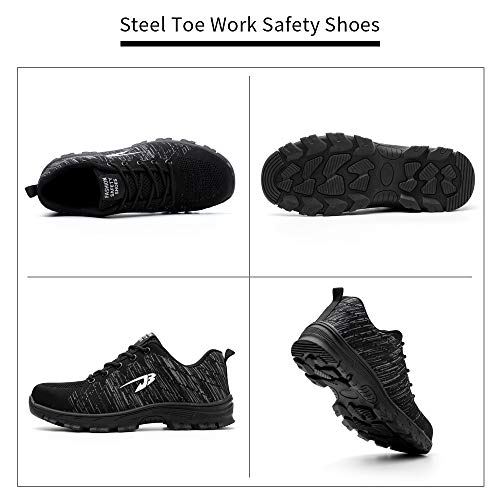 Men Steel Toe Safety Work Shoes,Mesh Breathable Lightweight Comfortable Steel Toe Shoes, Puncture Proof Slip Resistant Industrial Construction Shoes,Casual Outdoor Athletic Fashion Sports Sneakers