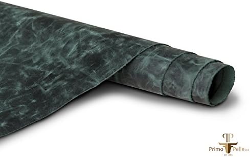 Primo Pelle leather hides, Crazy Horse Collection, full grain vegetable tanned genuine cow skins! Various colors &amp; sizes (12" × 12" = 1 sq ft, GREEN)