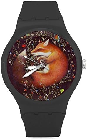 Brothers/Firends Gifts Personalized Gifts Funny Fox Sleep Unisex Round Rubber Sport Quartz Watch,Watch Face Diameter: 1.58"