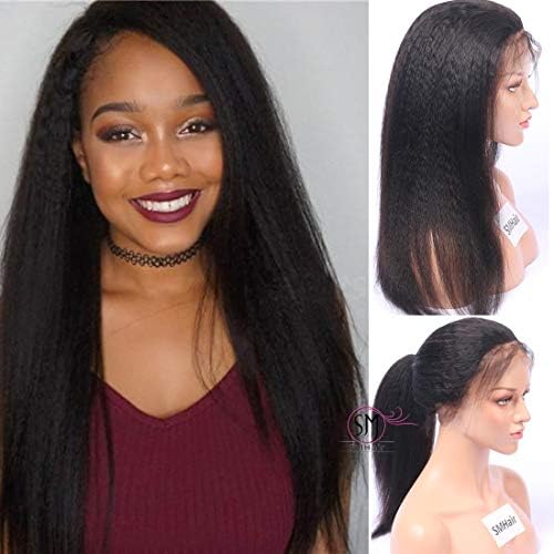 SMHair Human Hair Lace Front Wigs Brazilian Virgin Glueless Italian Yaki Wigs for Black Women Human Hair Pre Plucked Hairline with Baby Hair Natural Color Bleached Knots 130% Density 12inch