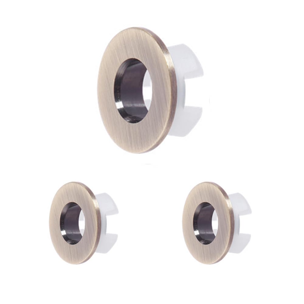 3 Pcs Sink Overflow Caps, Copper Round Basin Hole Cover, Drain Sink Overflow Ring for Kitchen, Hand Basins (Bronze)