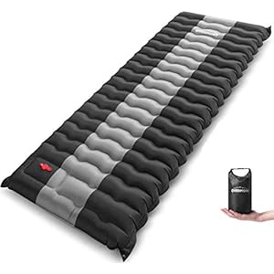 OVERMONT Camping isomat 12 cm dik voor kamperen wandelen backpacking reizen tent strand zwart / blauw