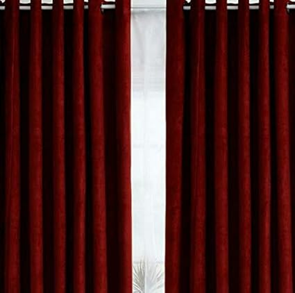 Swarnadeep Maroon Colour Solid Polyester Window Curtain 5 Feet (Set of 2)