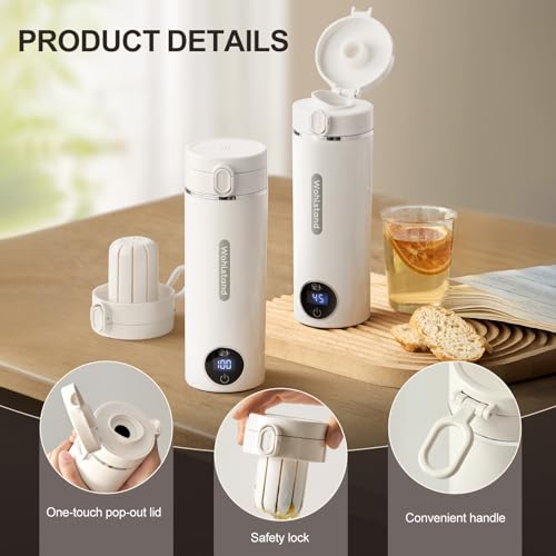 Wohlstand 500ml Mini Portable Travel Kettle, USB-C Electric Water Heater, 300W Fast Heating, 37‑100°C Temperature Control, 316 Stainless Steel, Keep Warm Function