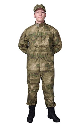 Camouflage Military Battle Dress Uniform Set, Coat + Pant Camo Paintball Hunting Clothing, Tactical Military Combat Cargo BDU Suit (at-FG, L)