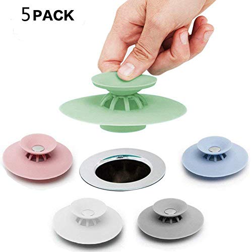 MOLICUI Drain Stopper,Trap Hair Catcher Bathtub 2-in-1 Silicone Drain Tub Stopper, Strainers for Floor, Kitchen, Laundry, and Bathroom 5 Pack