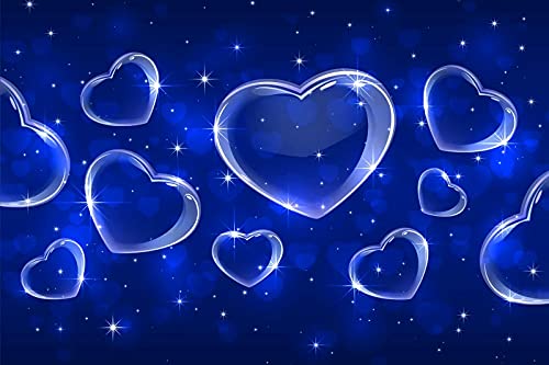 Renaiss 8x6ft Valentine's Day Backdrop Blue Heart Photography Background Early 2000s Theme Party Old School Decoration Girl Adult Portrait Shooting Vinyl Photo Studio Props