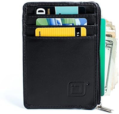 ID STRONGHOLD RFID Front Pocket Wallet Mini Minimalist Wallet Slim Wallet Genuine Leather with Zipper