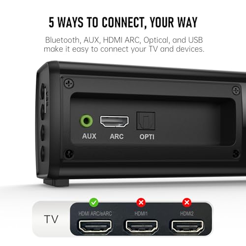 Bluetooth Wireless Surround Sound Bar, Sound Bar Wireless Surround Speakers, HDMI Sounds Bars Smart TV HDMI(ARC) OPT AUX USB 2.0ch 3 Modes Home Theater Sounds System TV/PC/Gaming/Projector, SpaceBlack