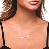 HotMixCold Delicate Long Coordinates GPS Skinny Name Plate Necklace, Personalized Thin Horizontal Bar Jewelry