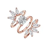 SR Women's Rings Rose Gold Rings 3PCS Rings Set CZ Bands Ring Morganite Enhancers Wedding Engagement Rings Floral Cubic Zirconia Marquise Guard Rings for Women Girl,Size 5-9