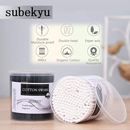 image for Subekyu Cotton Swab Black and White 400ct, Organic Cotton Buds With Sp