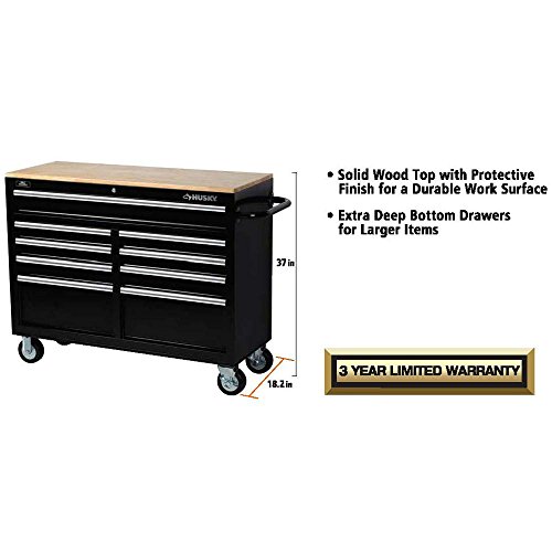 Husky 46 In 9 Drawer Mobile Workbench With Solid Wood Top