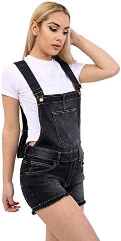 Zeetaq Women's Ladies Denim Style Dungaree Shorts Dress Jumpsuit Size 8-16