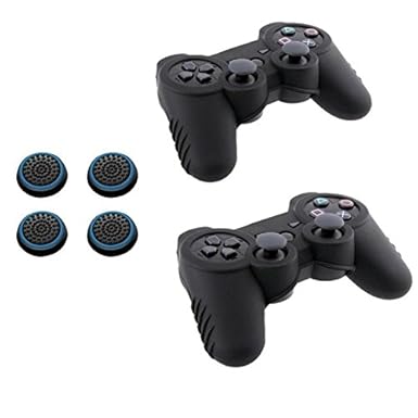 Insten [2 Stück] Super Grip Premium-Silikonhülle (Schwarz) + [2 Paar / 4 Stück] Silikon-Analog-Daumengriff-Stick-Cover (Schwa