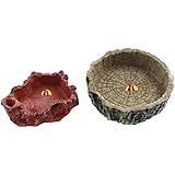 Emours Rock Food Water Dish Tray Bowl for Amphibians Reptile Tortoise Snake Lizard Gecko Spider Frog,Combo Set
