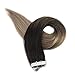 Fshine Tape In Hair Extensions Ombre Invisible Glue In Hair Extensions Dark Roots Black and Blonde Tape In Extensions Color 1B Fading To 8 Brown and 22 Blonde 20 Pcs 50 Gram