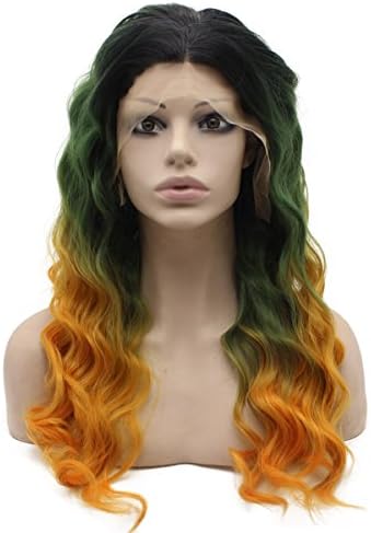 Long Wavy Ombre Three Tone Orange Lace Front Wig Party