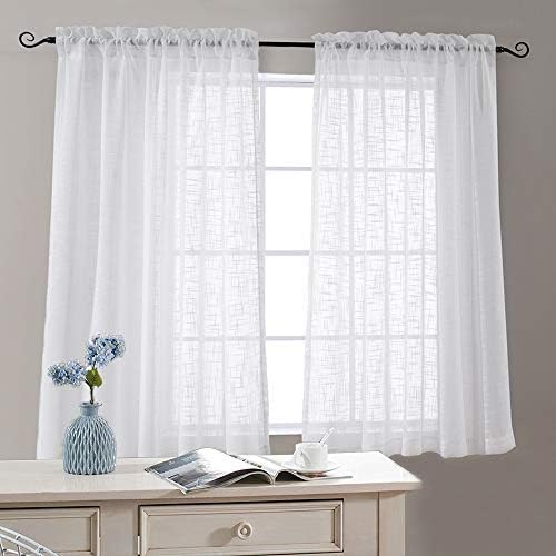 Amazon Com Off White Sheer Curtains Linen Textured Drapes 63 Inch