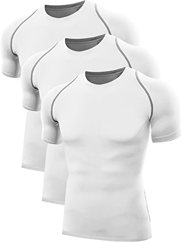 Neleus Men's 3 Pack Compression Workout Short Sleeve Shirts,801,White,Small