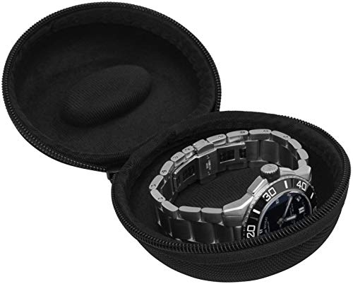 WATCHPOD Travel Watch Case | Single Watch Box w/Zipper for Storage | Cushioned Round Portable Watch Case for Travel | Fits All Wristwatches and Smart Watches up to 50mm (Black) - Thumbnail 2