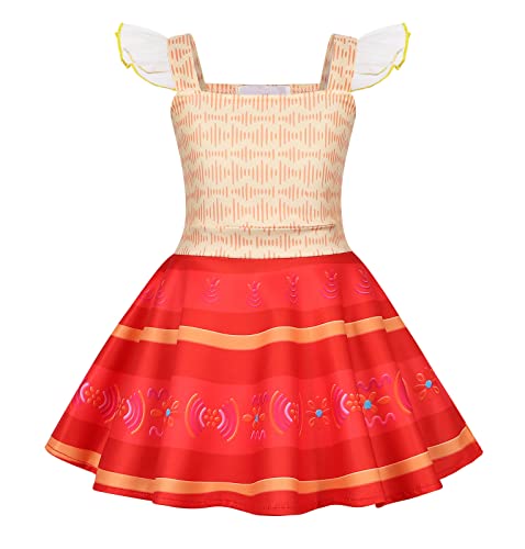 WonderBab Dolores Encanto Dress for Girls Birthday Party Costume Kids Mirabel Madrigal Cosplay Princess Skirt Halloween Dress 7-8T